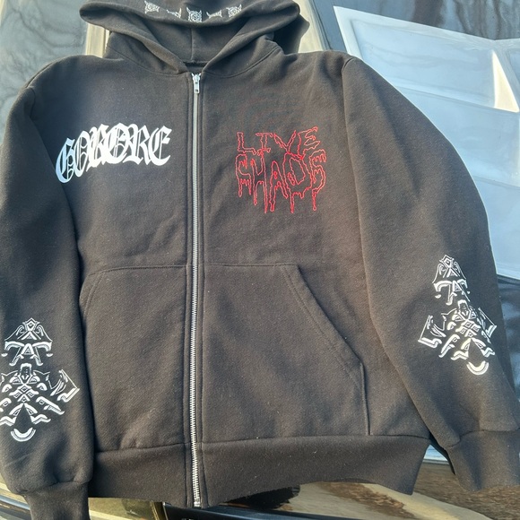 Black Graphic Zip-Up Hoodie